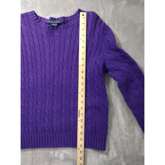 Ralph Lauren 100% Cotton Purple Cable Knit Sweater Size L Green Pony Logo - Picture 7 of 12